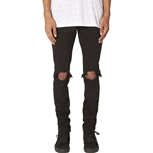 Maiyifu-GJ Mens Stretch Ripped Denim Pants Destroyed Slim Fit Skinny Biker Jeans Hip Hop Jean Trousers with Broken Hole (Black,36)