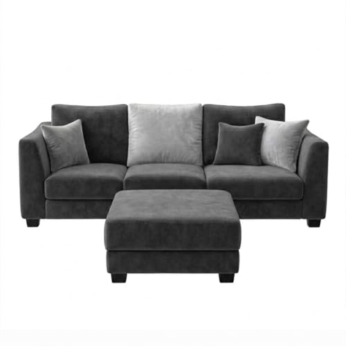 Image of SOCOZI Trevano 4 Seater L Shape Sofa Set with Movable Ottoman | Flexible Left or Right Layout | Soft Velvet Suede Fabric | Modern Design | Plush Comfort Cushions for Living Room (Dark Gray-Light Gray)