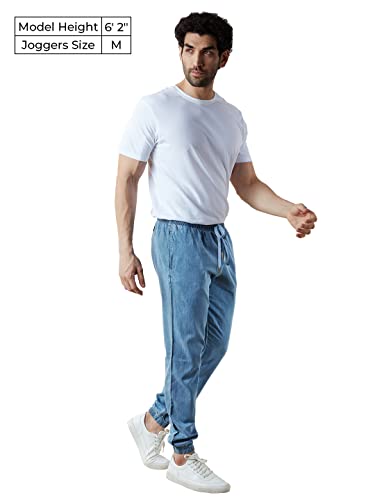 Image of The Souled Store Solids: Azure Blue Mens Regular fit Button Cotton and Spandex Cargo Jeans