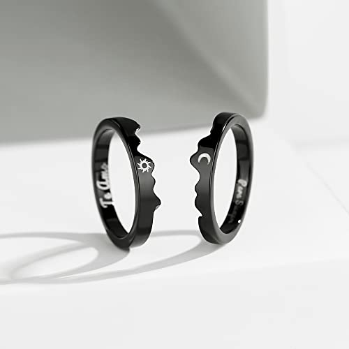 Image of Sun and Moon Personalized Promise Rings for Couples - Custom Friendship Rings for Him and Her - Handmade Wending Bands