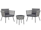 Stilvolles Balkonset 2 Stühle Couchtisch Rattan grau mit Auflagen Gargano