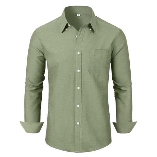 Grade 3.5 Wrinkle-Resistant Men's Lightweight Oxford Dress Shirts Long Sleeve Business Casual Pocket Shirt XX-Large 00116_olive Green