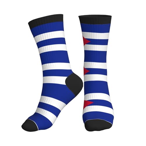 SDEGTHO Calcetines deportivos de tubo medio con estampado de bandera cubana, absorben la humedad, antideslizantes, ideales para correr, senderismo, otoño, 3 negro, talla �nica