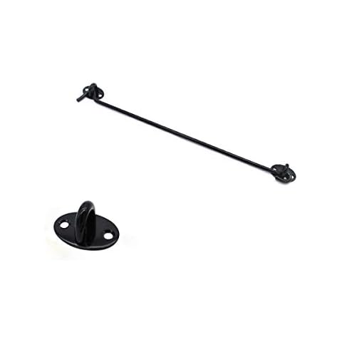 14 Inch Stainless Steel Black Cabin Hook Latches and Eye Hooks, Cabinet Door Hooks Window Hooks, Open Garden Gate Locks, Door Window Locks Bolts with Mounting Screws, 1 Pcs Cover