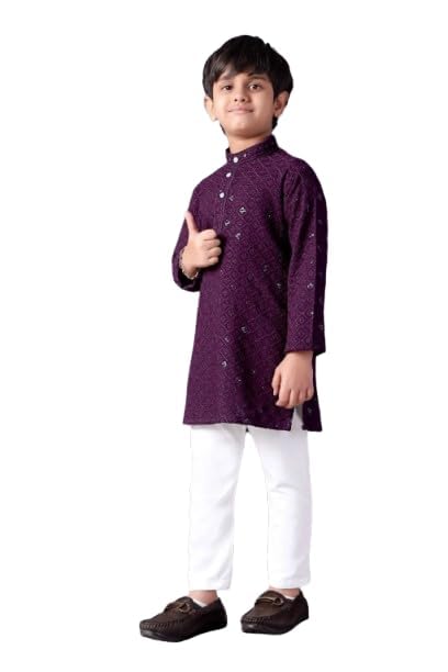 Image of Valaki Kurta Pajama Set for Boys Cotton Blend Mirror Work Embroidery Kurta Pyjama for Boys