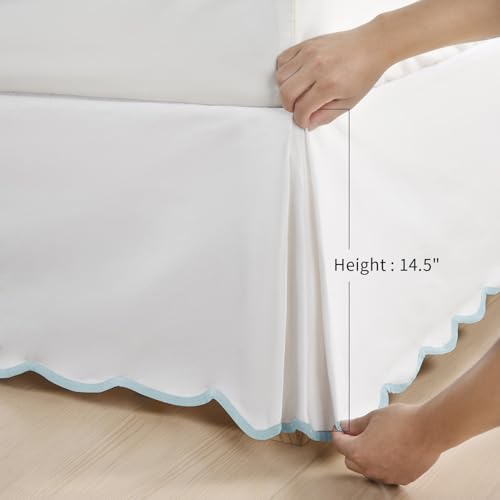 HIG Off White Chic Queen Bed Skirt - Easy Fit Scallop Edge Pleated Bedskirts, 14 Inch Drop Anti-Slip Dust Ruffle, Thick Fabric for Enhanced Privacy, Pre-Washed for Long-Lasting Use(N60022)