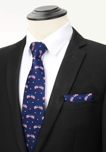 HISDERN Ties for Men Classic Animal Tie and Pocket Square Set Jacquard Woven Silk Neckties Handkerchief Wedding Party