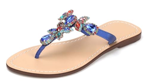 Image of Rhinestone Sandals for Women - Sparkly Jeweled Bling Thong Flip Flops, Dressy Gemstone Flat Sandals for Wedding, Party, Beach & Summer Outfits