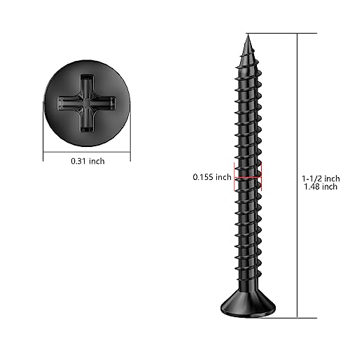 Wensilon (300Pcs) #8x1-1/2 Black Wood Screw Quick Metal Self Tapping Flat Head