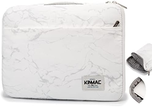 Kinmac 360° Cushion Protective Waterproof Laptop Case Bag Sleeve with Handle Compatible with LG Gram 16 inch and 15.6 inch-16 inch Laptop (White Marble)
