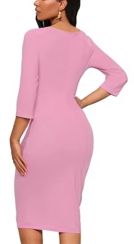 Bdwinz Fitted Work Dresses for Women 3/4 Sleeve Bodycon Ruffle Vintage Pencil Midi Dress2