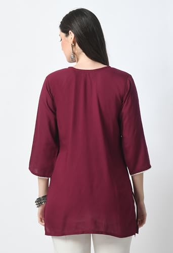 Image of LIBOZA Kurti for Women - Short Chikankari Kurtis for Girls, Lakhnawi Tunic Top Kurta Design for Ladies, Woman Ethnic Kurthis & Shirt with Sleeve
