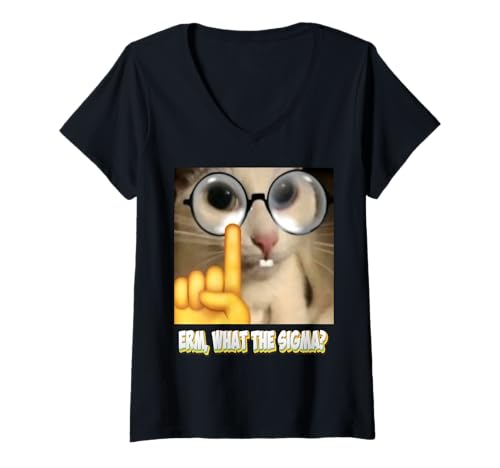 Mujer Gato gracioso Erm, ¿qué diablos Sigma? Meme Gato Gracioso Camiseta Cuello V