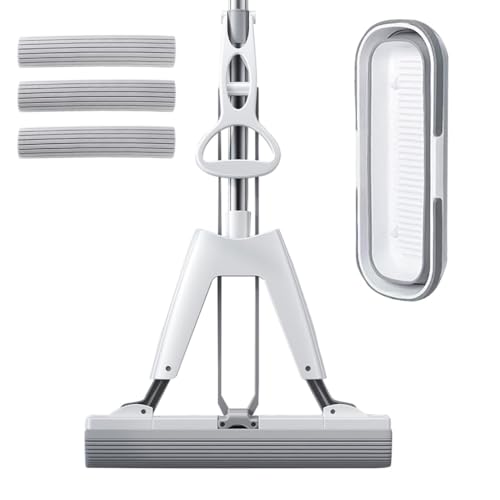YURIGO Kozeedom Mop and Bucket with Wringer Set for Home Floor Cleaning, Self Squeezing mini Hand mop with 3 Absorbent Sponge Mop Refills and Adjustable Height