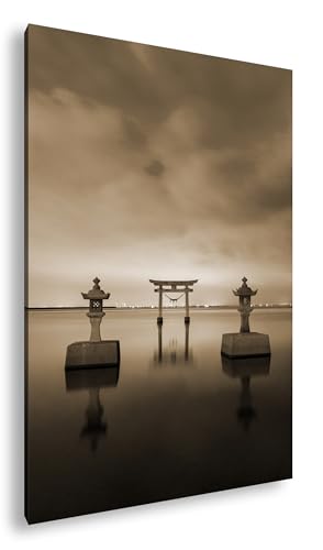 Sanctuaire japonais Kumamoto deyoli cadre bois impression sépia 90x60
