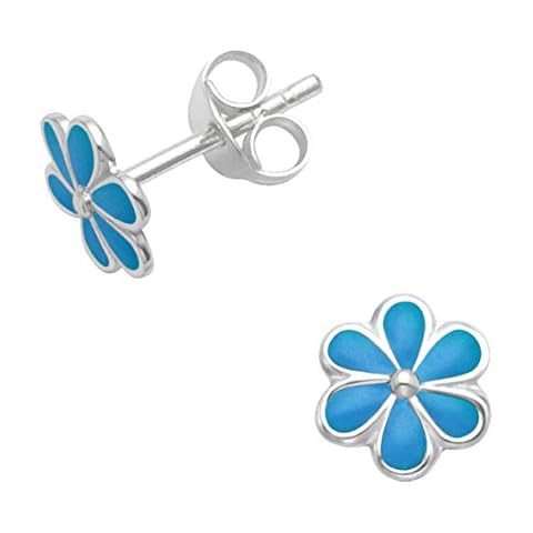 Sterling Silver Daisy Earrings with Turquoise Enamel Cover