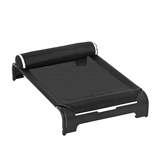 Pawhut Cama Elevada para Mascotas Perros Gatos Tela Transpirable con Almohada Extraíble Exterior Interior Jardín Terraza 91x60x23 cm Negro