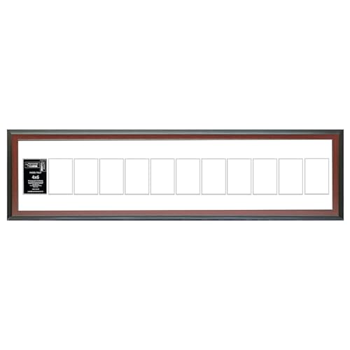 Creative Letter Art 4” x 6” Multiple Opening Picture Frame Collage with 12 holes, Congress Mahogany Frame with 10 x 50-inch White Mat, Crystal Clear Acrylic, Photo Collage for Wall, 12 Openings