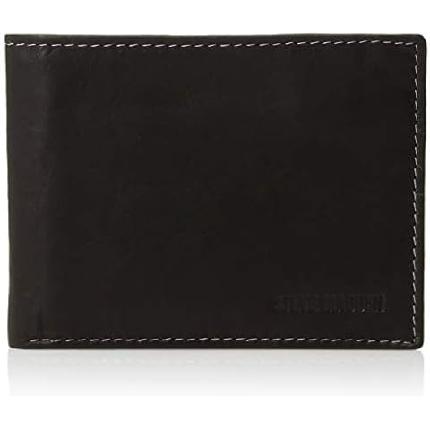 Steve Madden Men's Leather Wallet Extra Capacity Attached Flip Pockets, Black/Antique, One Size Cover