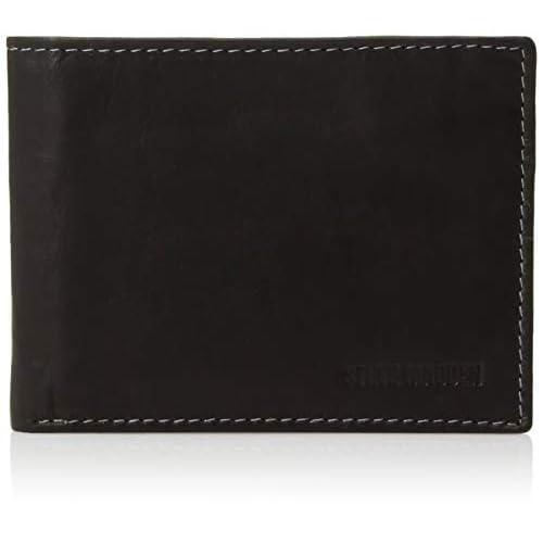 Steve Madden Men’s Slim Leather Wallet with Extra Capacity Attached Flip Pockets