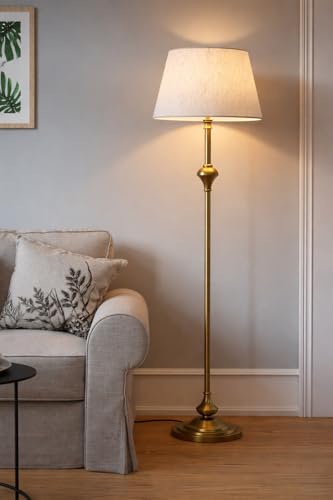 Image of Divine Trends Royal Brass Antique Finish Gold Floor Lamp Standing 5Ft Height with Off White Lampshade 16 Inches - Led Bulb Included Pack of 1