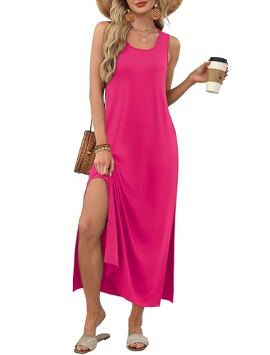 Image of WIHOLL Maxi Dress Summer Dresses 2026 Beach Vacation Clothes Sleeveless Sundresses with Pockets Boho S-3XL