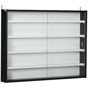 HOMCOM Vitrine pour Collection vitrine Murale 80 x 9,5 x 60 cm avec 4 étagères réglables en Hauteur et 2 Portes coulissantes en Verre, pour Collection de Figurines et Voitures Miniatures, Noir