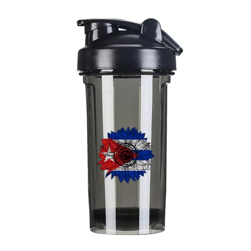 Vintage Sunflower Cuba Flag 18 Ounce Shaker Cup,Fashion Theme Pattern Shaker Bottle Leak-proof Workout Shake Bottles 500ML/18 oz Perfect for Pre Workout Black 0