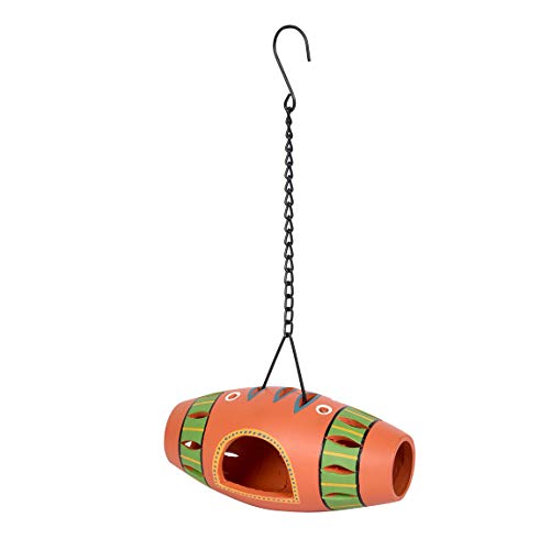 Image of AAKRITI ART CREATIONS Terracotta Multicolor Handcrafted Hanging Tea Light | Floral Art Handmade Hanging Decor | Matte Finish Terracotta Decorative Hanging Items for Home | Handpainted Decor