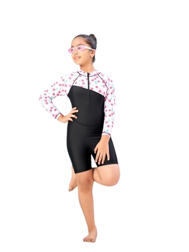 Image of Aarika Girls Sports Wear Black-Green Colour Solid Nylon Swim Suit