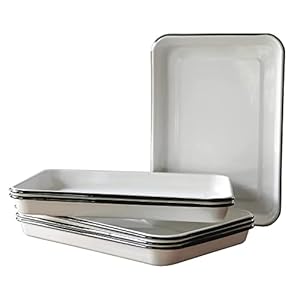 Tablecraft Enamelware Collection Black Rim Solid White Enamel Baking Cookie Sheet Jelly Roll Pan, Home Kitchen & Restaurant, Porcelain Over Steel, Classic, Vintage, Retro Style, 16×11.5×1.5, Set of 6