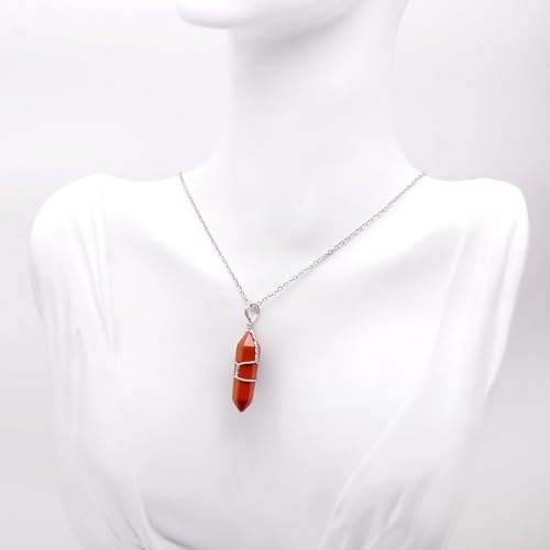 Red Jasper Mineral Stone Point Wire Wrapped Healing Crystal Pendant Necklace2