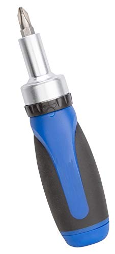 Edward Tools Ratcheting 6 in 1 Screwdriver Stubby - Ratcheting design for faster work - Magnetic head to secure bit/screws - Rubber grip handle - Storage for all bits inside handle