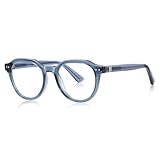 moomoobird Männliche Runde Brillen Blaues Licht Blockieren TR90 Mode Brillen Rahmen für Männer Dekoration (blue with clear)