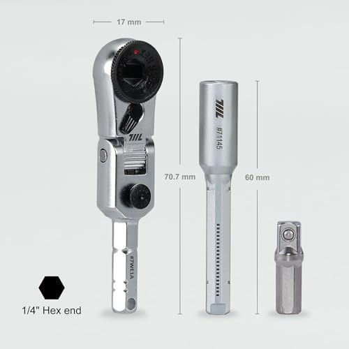 Image of 711L EDC Flex Head Ratchet Wrench with T-Handle, 1 /4 Inch Mini Ratchet Tool with Socket Extension and Keyring Hole for Everyday Carry