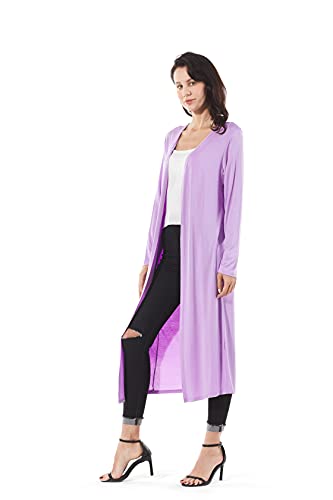 Image of Women's Solid Sweater Essential Duster Long Cascading Open Front Lightweight Blue Cardigan