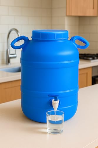 Image of Water Dispenser, 26 Litre, Plastic Container with Tap, Lid and Handles for Home, Kitchen, Office (30L-Blue)