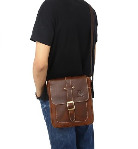 Image of Leather Messenger Bag for Men Vintage Man Purse Mens Handbag Leather Crossbody Shoulder Bag for Work Travel | Vintage
