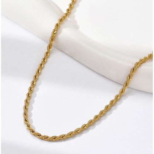 14K Real Yellow Gold 1.5mm,2.0mm,3.2mm,4.2mm Rope Chain Necklace with Diamond Cut Detailing,Gift for Men & Women (Lengths: 16-36 Inches)2