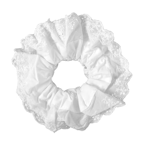 Dimeho White Scrunchies for Women Large Lace Scrunchies Elastic Hair Ties No Damage Double Layer Hair Bands (white)