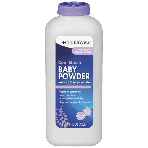 HealthWise Corn Starch Baby Powder | Soothing Lavender Scent | Talc Free | Paraben & Phthalate Free | Absorbs Moisture | 15 oz (425g)