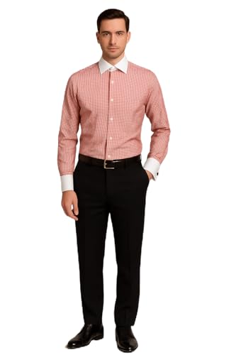 Image of Men's Premium Cotton Formal Dress Shirt - White Collar & French Cuffs with Cufflinks | Solid White, Micro Check & Striped for Office, Wedding