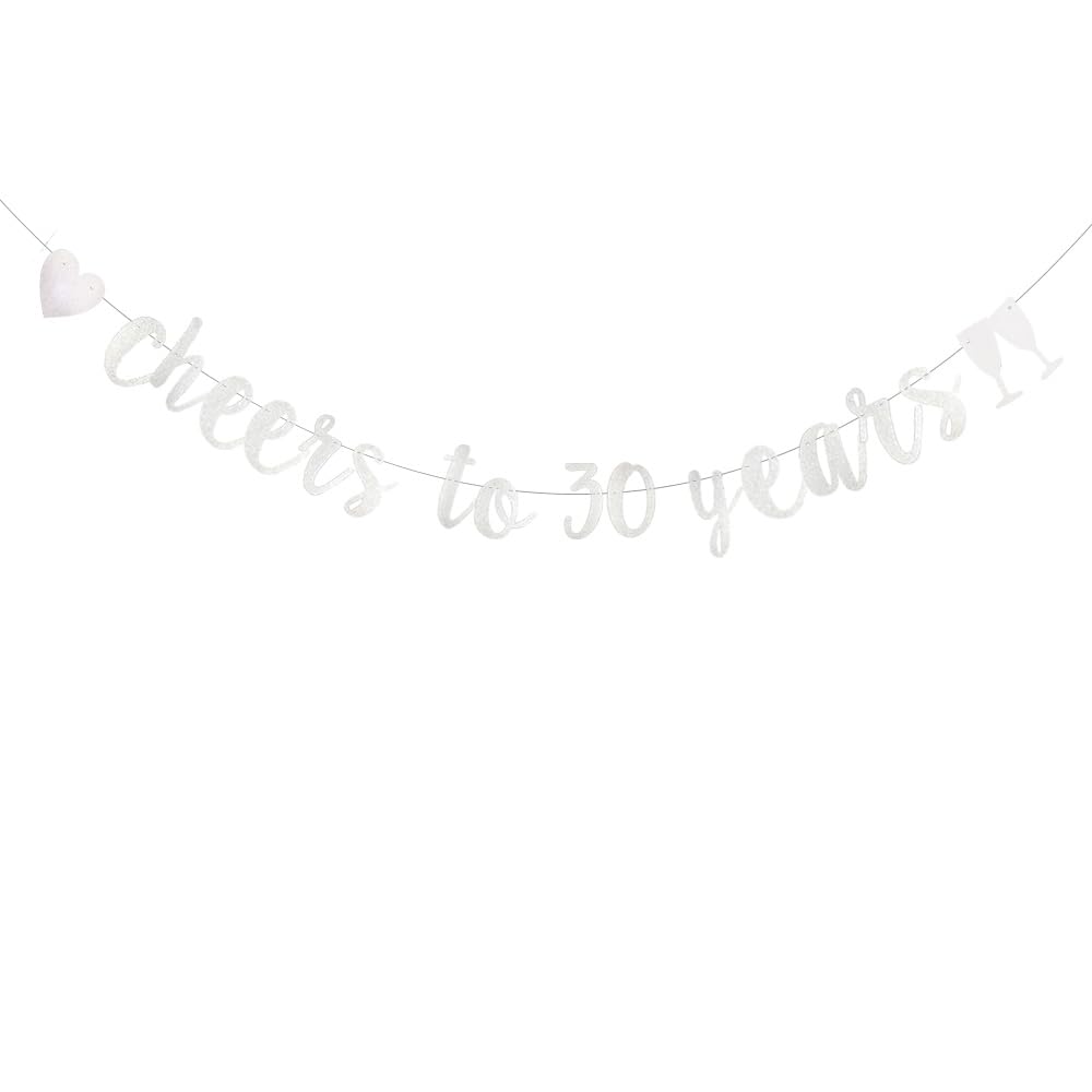 Windella DONGLYJL Silver Glitter Cheer 30 Years Banner, Pre-Strung, 30 Years Old 30TH Birthday Party / 30TH Wedding Anniversary Party Decorations