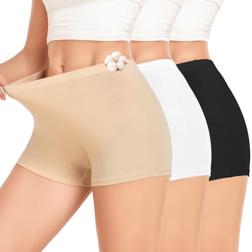 SIMIYA Unterhosen Damen Baumwolle Boxershorts Radlerhose Kurze Leggings Damen Bequeme Hot Pants (Schwarz + Weiß + Beige L)