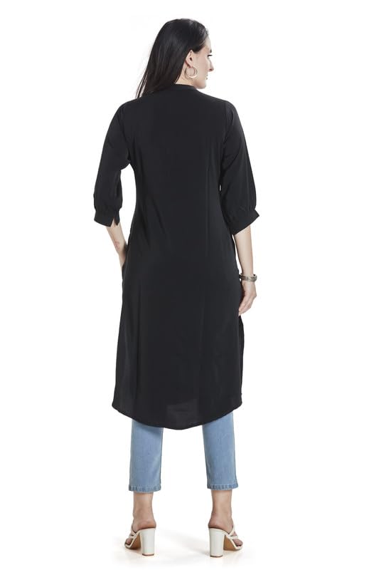 Image of nioni Women's Straight Solid Kurti with V-Fold Neck | Rayon Lycra Material | Fashionable Micro Pleates | 3 /4th Sleeve Kurta for Woman & Girls (S to 2XL)