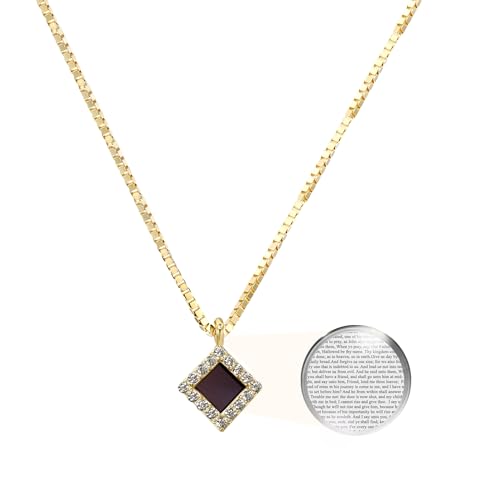Nano Bible Necklace Christian Pendant for Women - Tiny Gold Plated Silver Halo Style Cubic Zirconia Religious Charm KJV New Testament on Microchip, Christmas Jewelry Present, 18