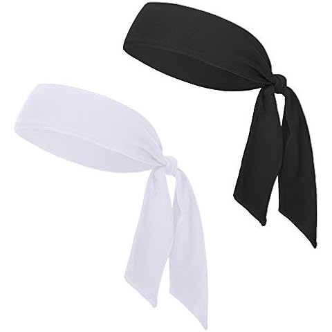 GOGO 2 Pack Head Tie, Tie Back Mesh Headband, Tennis Head Band - Black & White Cover