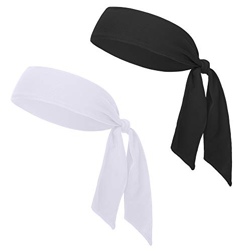 GOGO Bandeau à Nouer Tennis Cravate Cheveux Sports Sweatbands Black & White