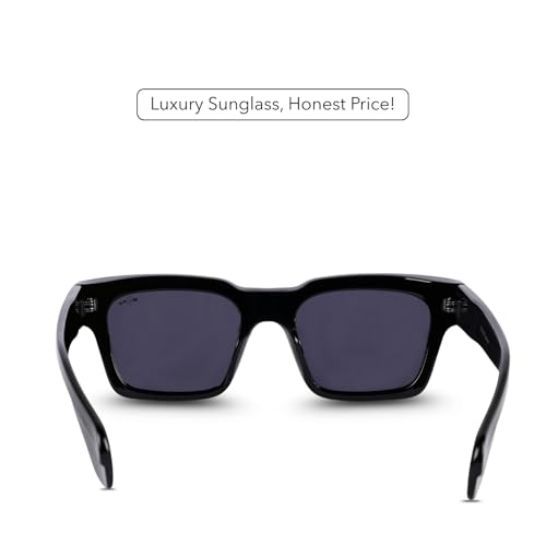 Image of MOONX Horizon UV Protected Rectangular Sunglasses for Men & Women | Black PC Frame | Black Lens | Stylish Unisex Eyewear for Driving, Travel & Casual Outings