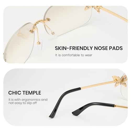 Cyxus Rectangle Y2K Rimless Sunglasses For Women Retro Frameless Vintage Square Tinted Glasses 11663